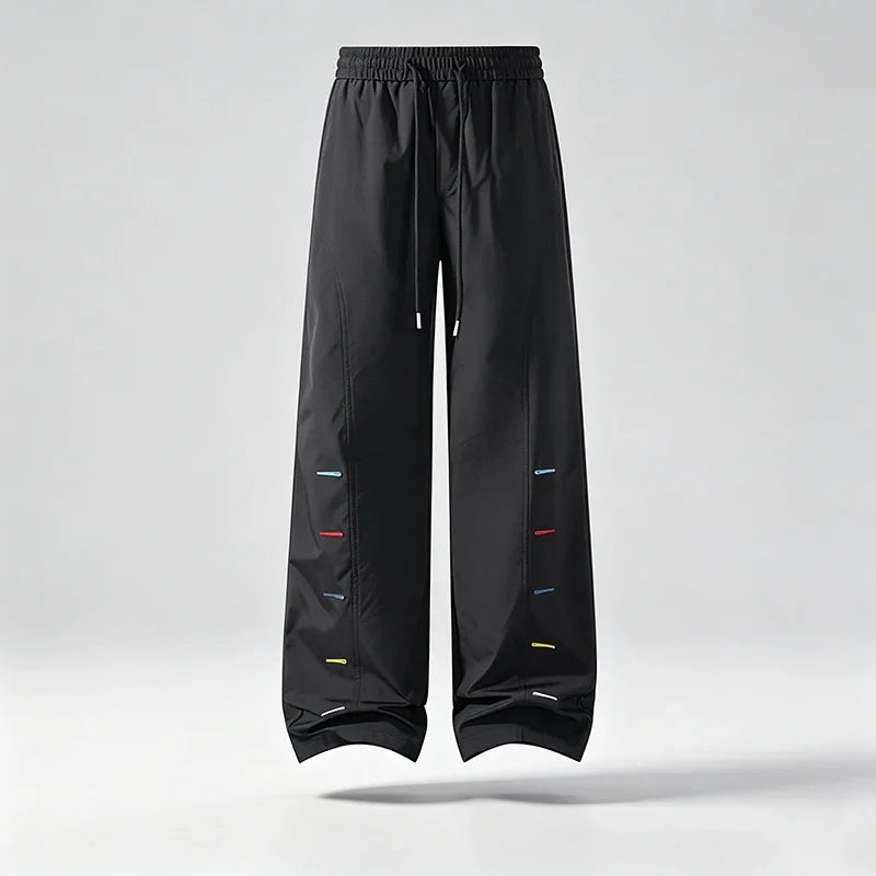Relaxed Wide Leg Sport Pants For Men Elastic Waist Drawstring Detail Soft Smooth Fabric Casual Trousers For Daily Outing