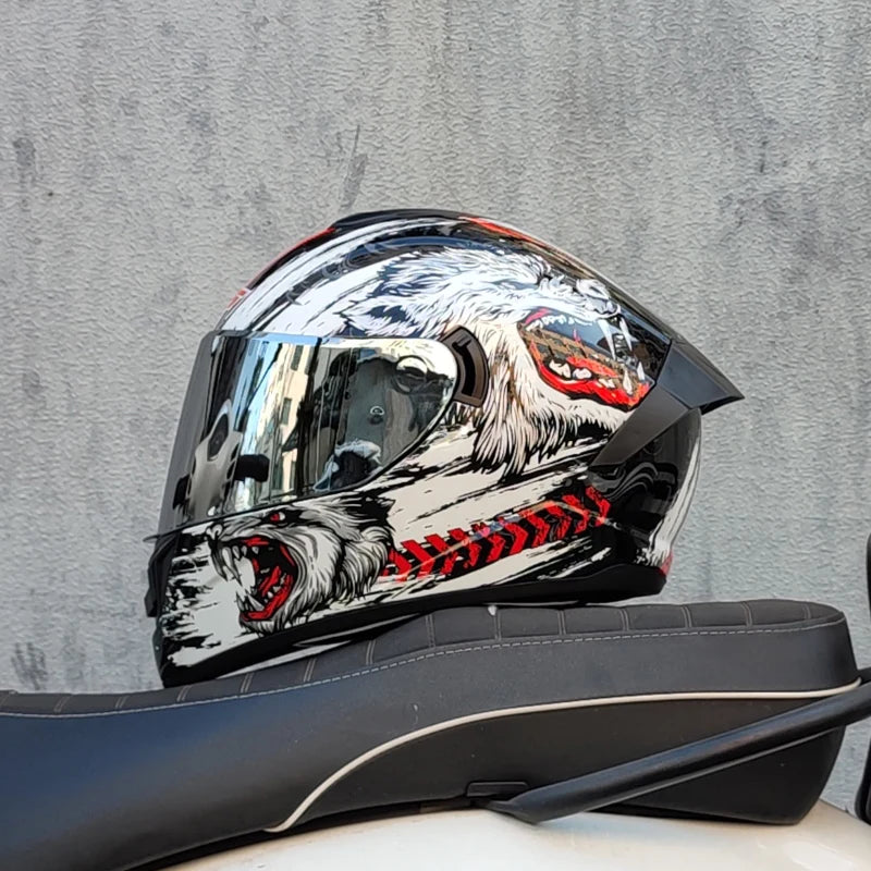 Full Face Motorcycle Helmet with Dual Lens Stylish Fast Release Racing Helmet Moto DOT Approved LVS-701