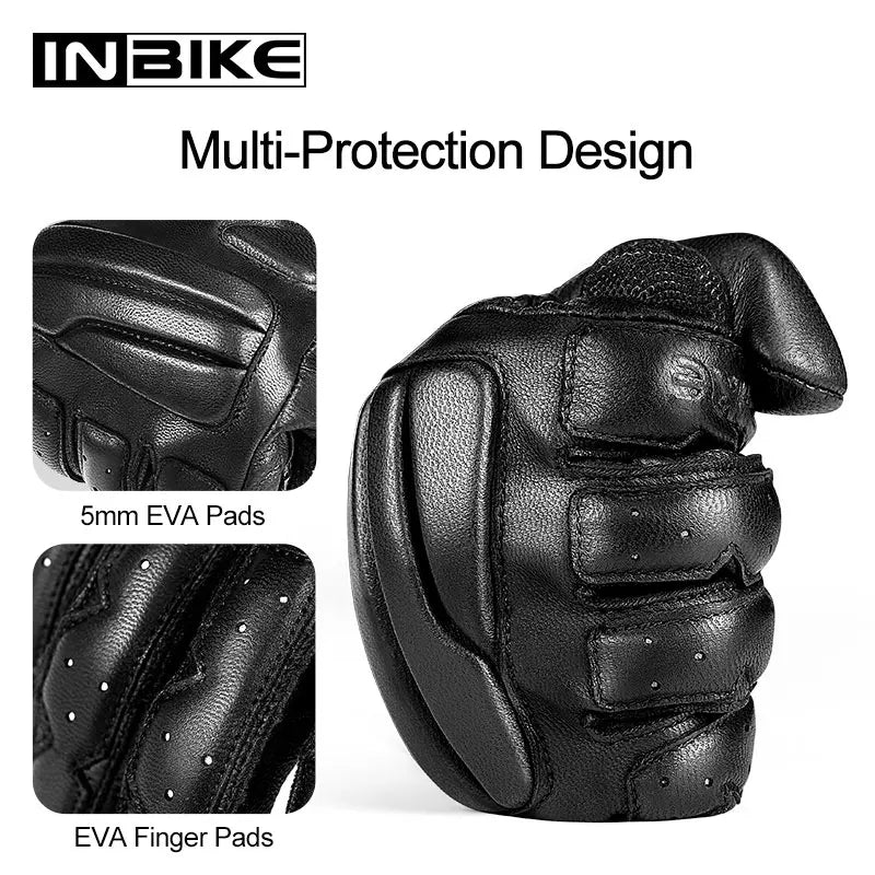 INBIKE Soft Genuine Leather Motorcycle Gloves for Men Motorbike Gloves Touch Screen  Soft Motocross Gloves Thickened Pad Gloves