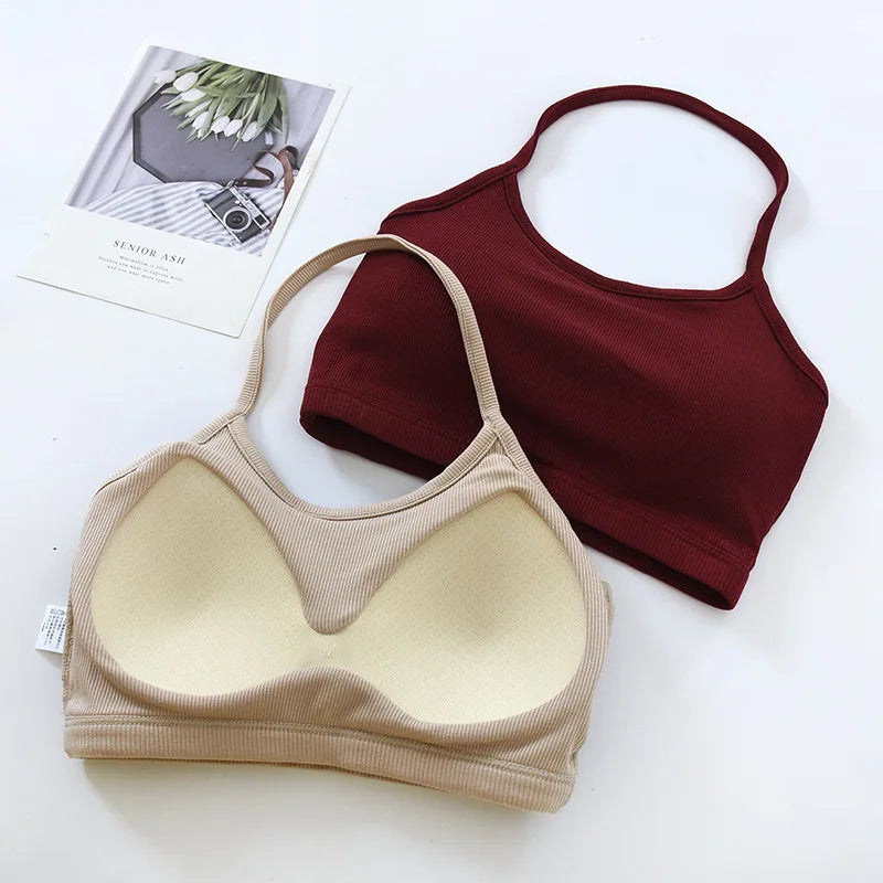 New Chest Pad Beautiful Back Underwear Solid Color Women's Inner Sling Vest One Piece Sleepwear Pajamas Modal Bottom Top