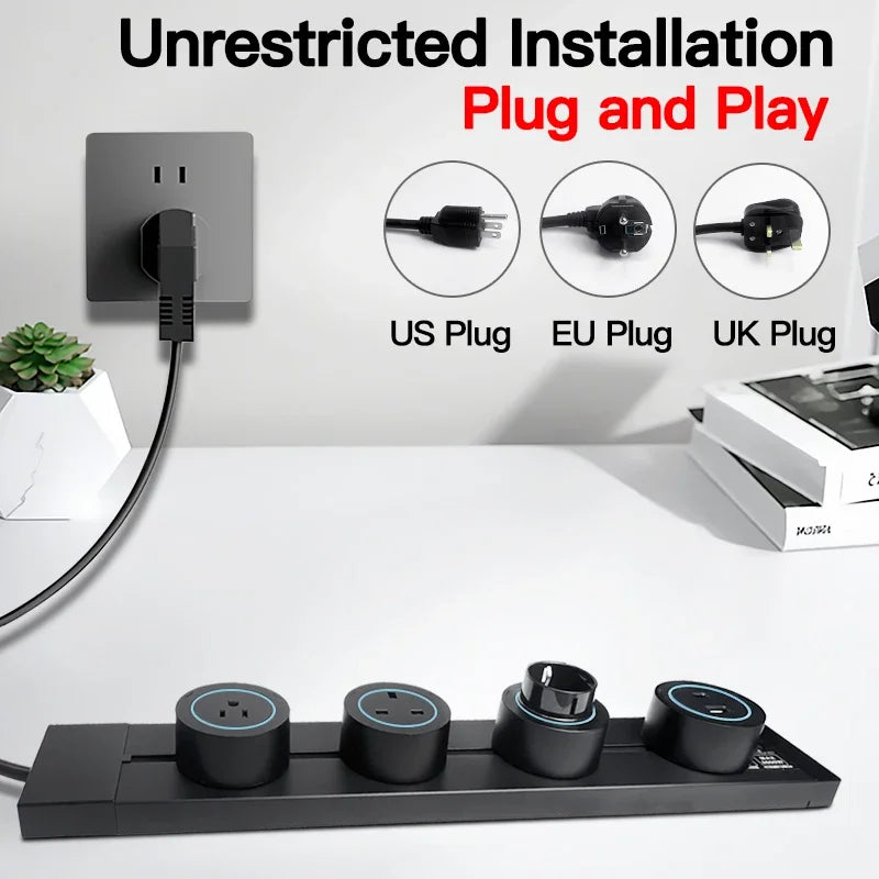 Multistandard Wall Power Track (40cm 50cm), USB-C Enabled Electric Sockets Plugs Adapters Grey Black for Office Use