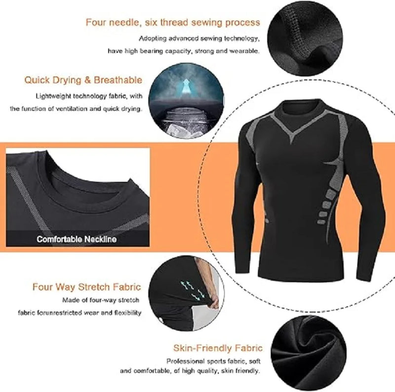 Men's Long Sleeve Compression T‑Shirt Quick Dry Moisture Wicking Fitness Tight Sport Top for Gym Running Jogging Training Sports