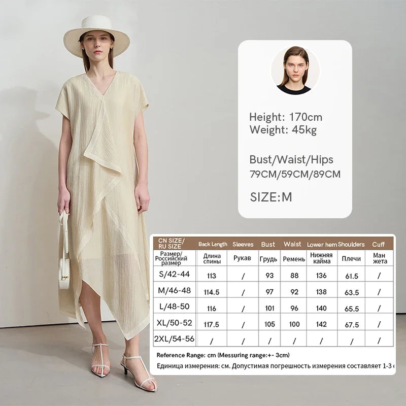 Amii Minimalist Women's Short Sleeved Dress 2026 Summer New Solid Irregular Loose Elegant H Shaped Commute Long Dress 12541134