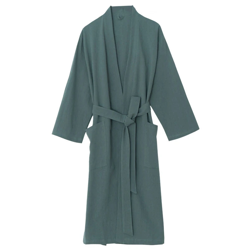 Cotton Linen Kimono Bathrobe Nightgown 2026 New Loose Men And Women Dressing Gown Sleepwear Nightwear Solid Hotel Robe