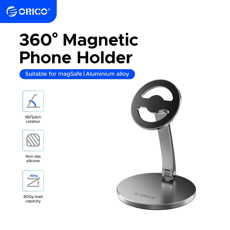 ORICO Magnetic Foldable Phone Stand with 360° Adjustable Strong Magnetic Panel for Office Study Entertainment and Travel