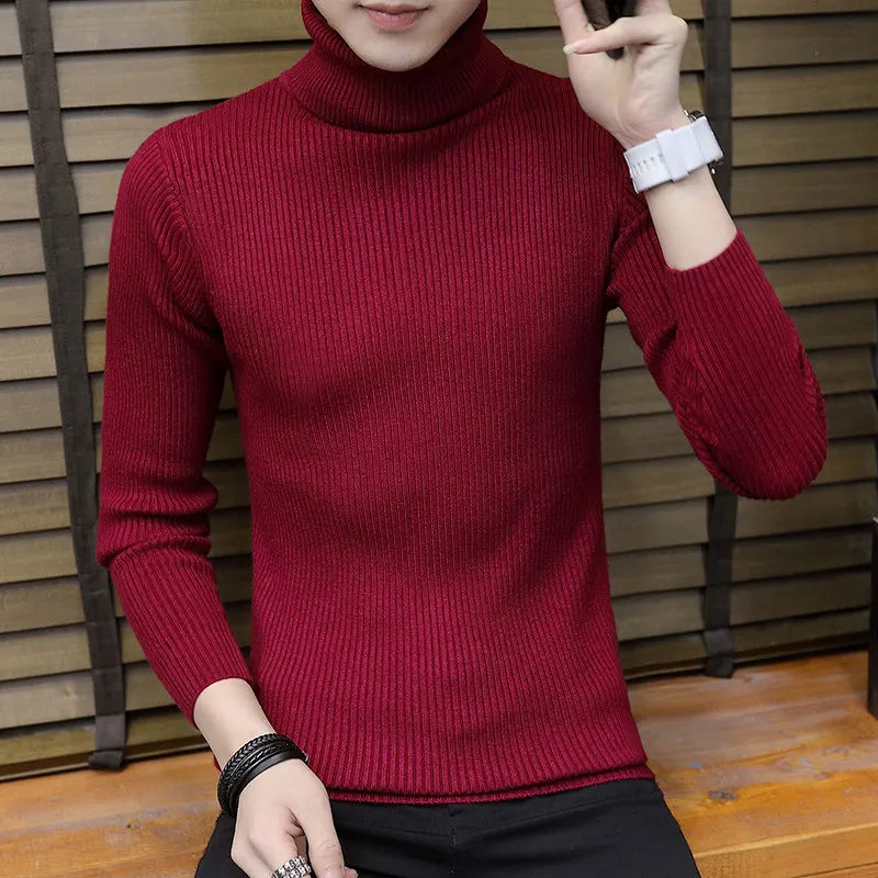 2026 New Men's Burgundy High-Neck Sweater, Winter Black Thermal Pullover Sweaters, Available in Blue, White, Yellow, Green, Gray