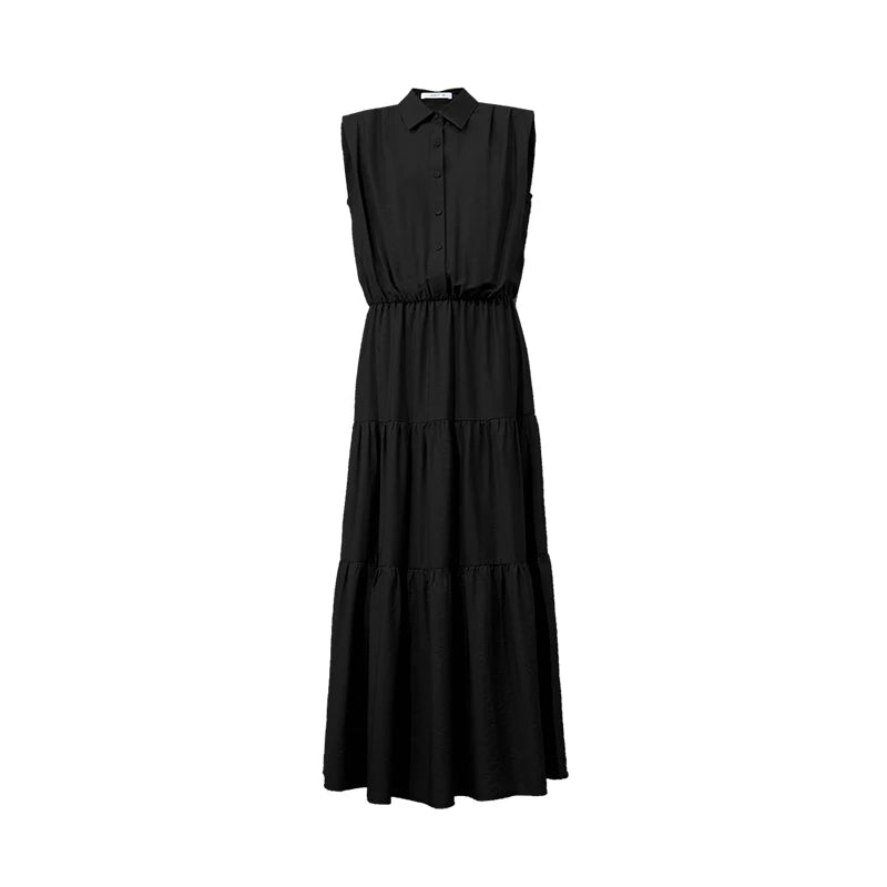 Amii Sleeveless Dress For Women 2026 Summer New Lapel Collar Waist Cinched A-Line Loose Midi Women's Casual Dresses 12642145