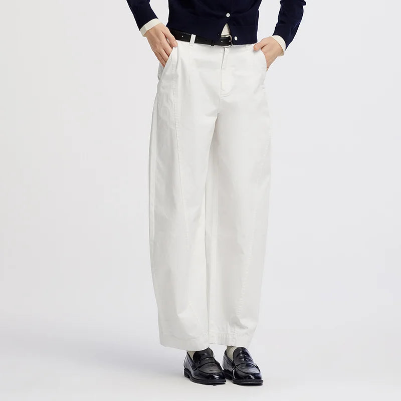 Semir Women Pants Washed Brushed Curved Barrel Leg Elastic Waist Loose Casual Autumn Trousers Daily Wear 2026