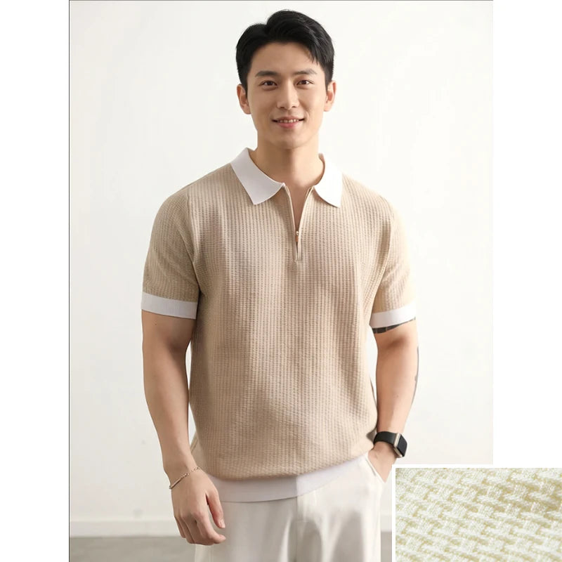 Premium Ice - Touch Men's Short - Sleeve Knitted Polo Shirt: Lightweight, Comfortable Summer New Arrival
