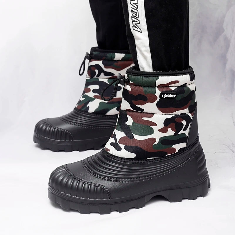 Men's classic high-top casual snow boots winter light warm velvet cotton boots soft sole non-slip comfort outdoor walking boots