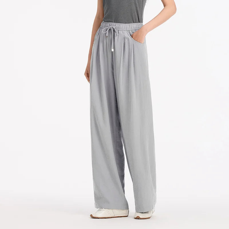 Semir Women Pants Pleated 2026 Textured Wide Leg Elastic Waist Soft Touch Urban Casual Everyday Style Soft Comfortable Daily