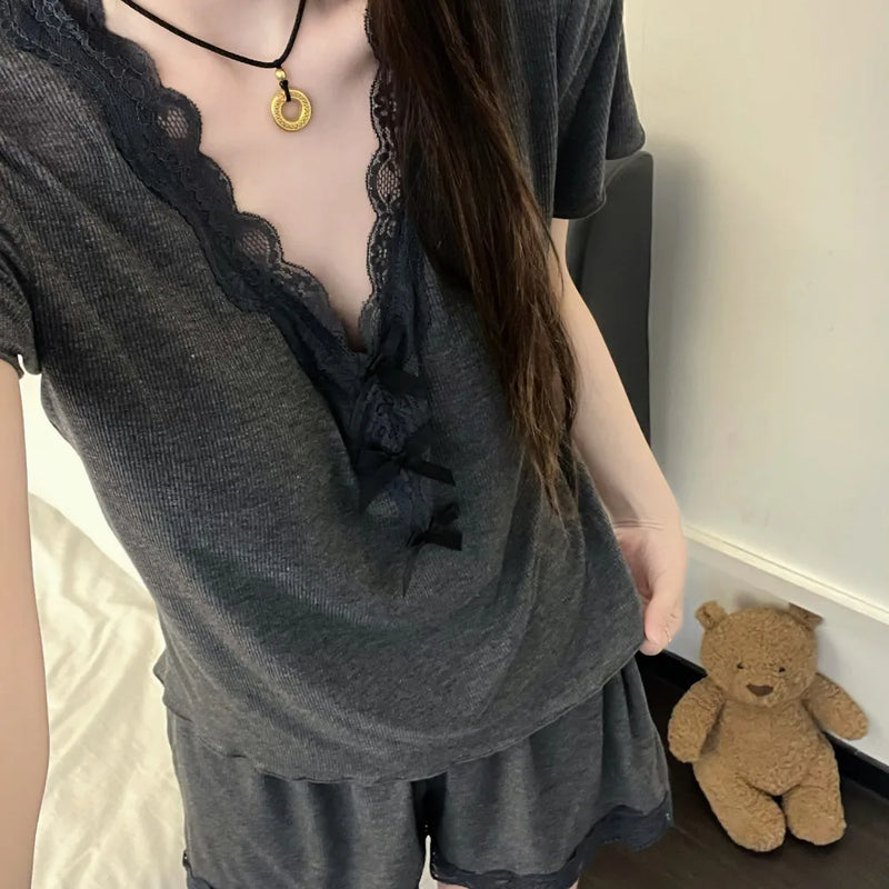 Modal Chest Pads Women's Pajamas Short Sleeve Sleepwear Woman Nightwear 2 Piece Loungewear Suit Home Clothes Short Pants Sleep