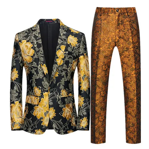 2026 Men's Blue Embroidered Two-Piece, Red Slim Fit Suit Jacket and Trousers Red Green Blazers Coat with Pants, Asian Size 6XL
