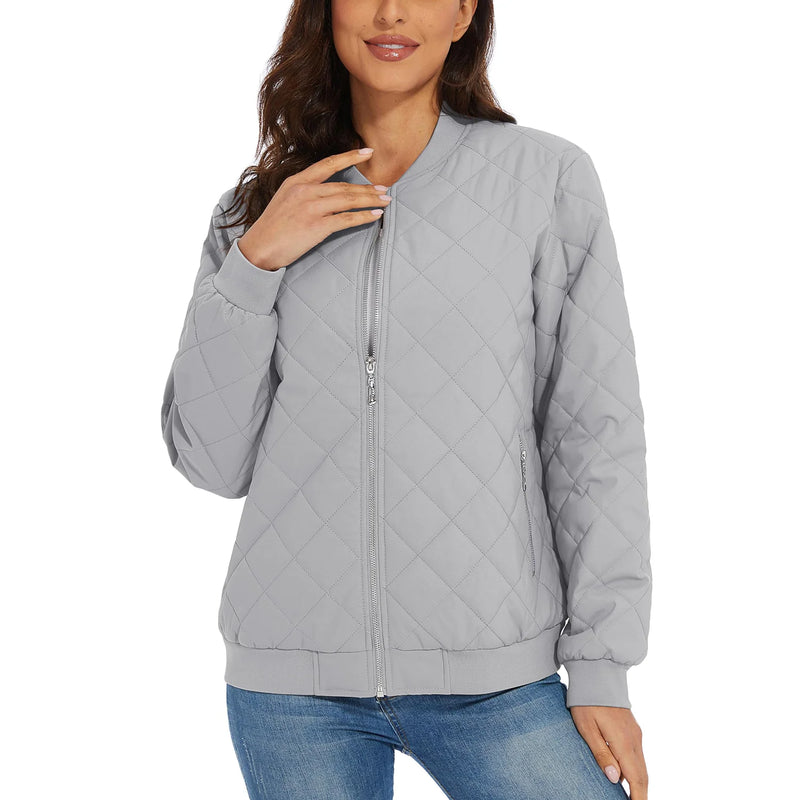 TACVASEN Women Casual Warm Padded Jackets Diamond Quilted Jackets Full Zip Classic Biker Jacket Winter Coats Streetwear Outwear