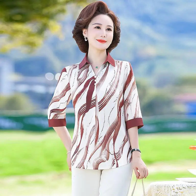 អាវ យឺត ប៊ូតុង បោះពុម្ព ឆ្នូតៗ និទាឃរដូវ រដូវក្តៅ ម៉ូដ ទាន់សម័យ អាវ យឺត ដៃ បី/៤ អាវ រលុង សម្រាប់ នារី ការិយាល័យ Blusas សម្លៀកបំពាក់ នារី