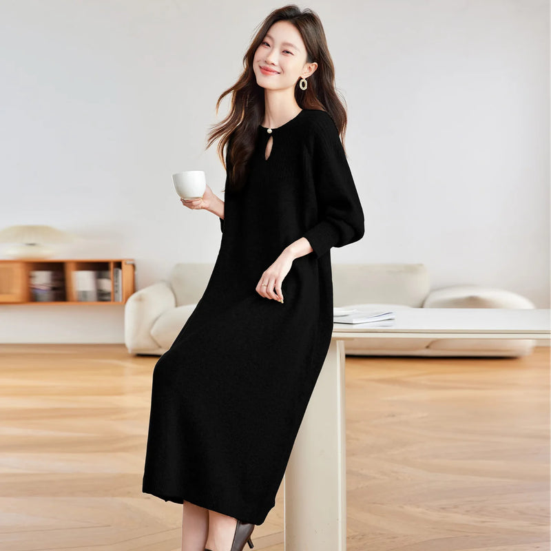 Pulls Woman Clothing Fashion Straight Long Dress O-neck Knitwear Sweater Female Spring Autumn Pullover Jumper Elegant Jersey