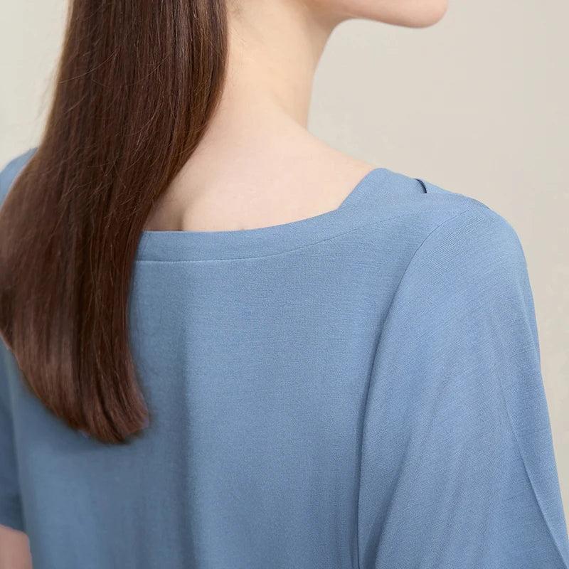 Amii Women's Summer Short Sleeve T-shirt 2026 New Off Shoulder Stretch Casual Tee Minimalist Versatile Ladies Clothing 12622002