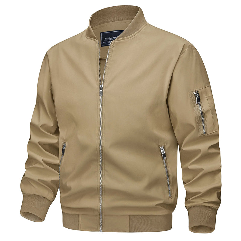 TACVASEN Mens Spring Fall Thin Daily Jackets Lightweight Casual Windproof Zip Pockets Coats Biker Outwear Outdoor Male