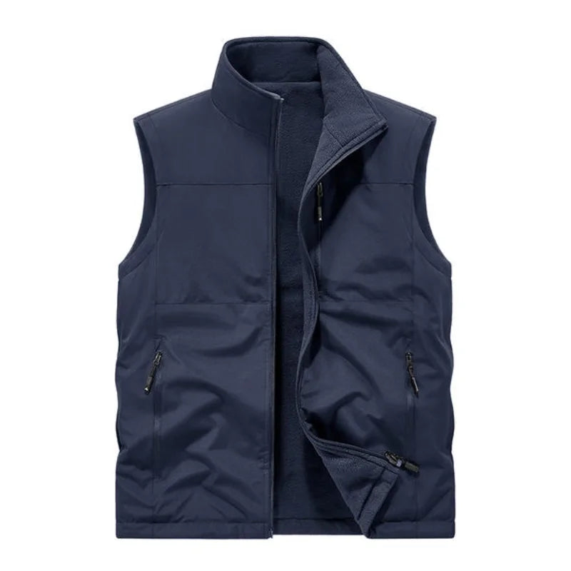 6XL Autumn and Winter double-sided wear with fleece zipper and multi-pocket outdoor workwear warm vest custom logo text