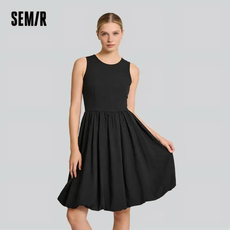 Semir Women Dress Crew 2026 Sleeveless Solid Waist Cinched Urban Casual Everyday Style Soft Comfortable Daily Wear Trendy