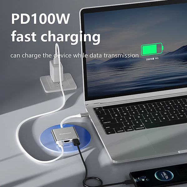 Blueendless 3 ក្នុង 1 USB C hub ប្រភេទ C ទៅ HDMI-Compatible Adapter Type-C ទៅ USB 3.0 Charging Converter សម្រាប់កុំព្យូទ័រយួរដៃ Macbook