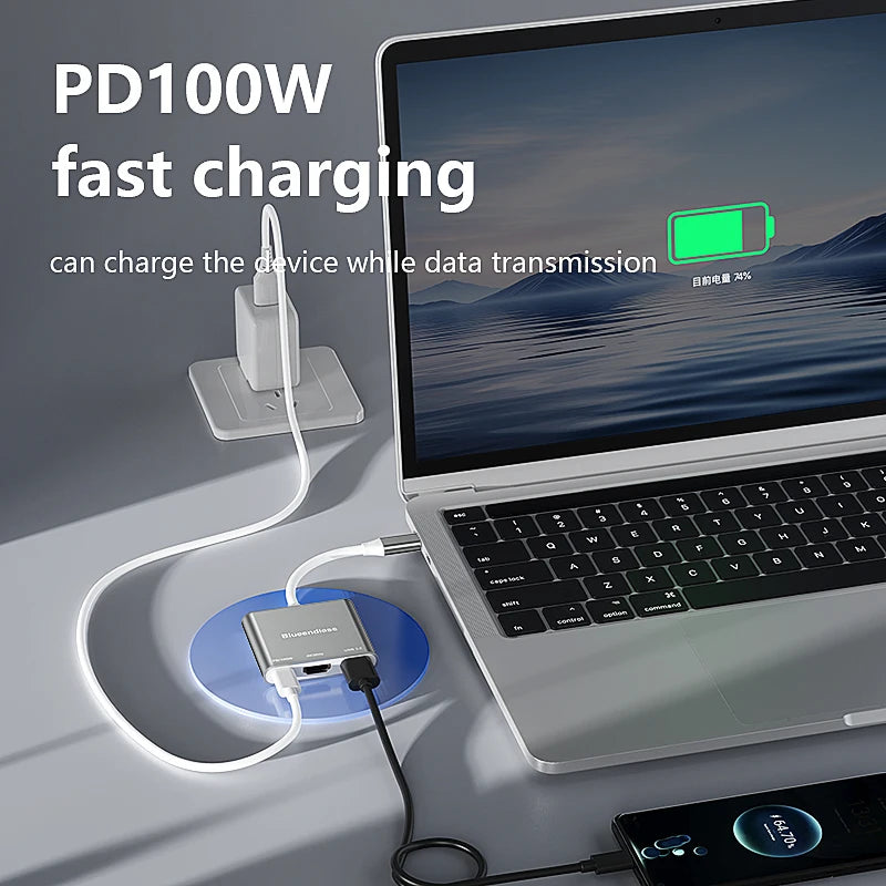 Blueendless 3 ក្នុង 1 USB C hub ប្រភេទ C ទៅ HDMI-Compatible Adapter Type-C ទៅ USB 3.0 Charging Converter សម្រាប់កុំព្យូទ័រយួរដៃ Macbook