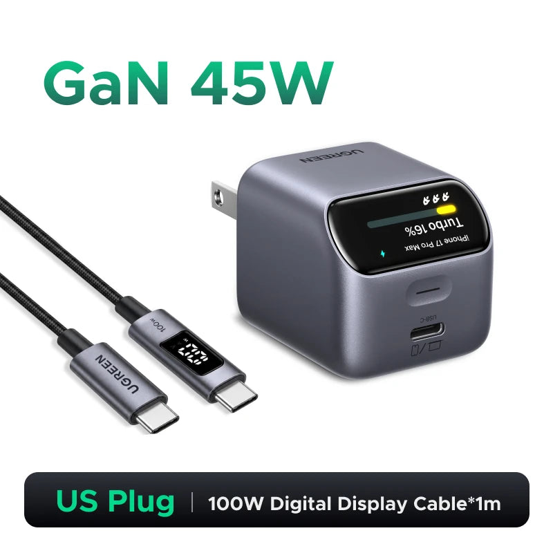 UGREEN 45W GaN Charger With Smart Display PD3.2 AVS PPS UFCS For iPhone 18 17 Pro Max Samsung S26 Macbook iPad Air Xiaomi Tablet