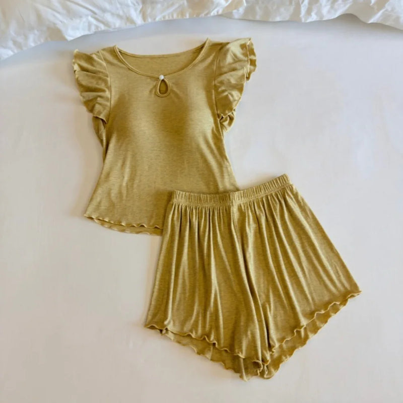 2026 Summer Women's Pajamas Home Wear Soft Short Sleeve and Shorts Sleepwear Sets Woman 2 Piece Solid Color Night Wear Female