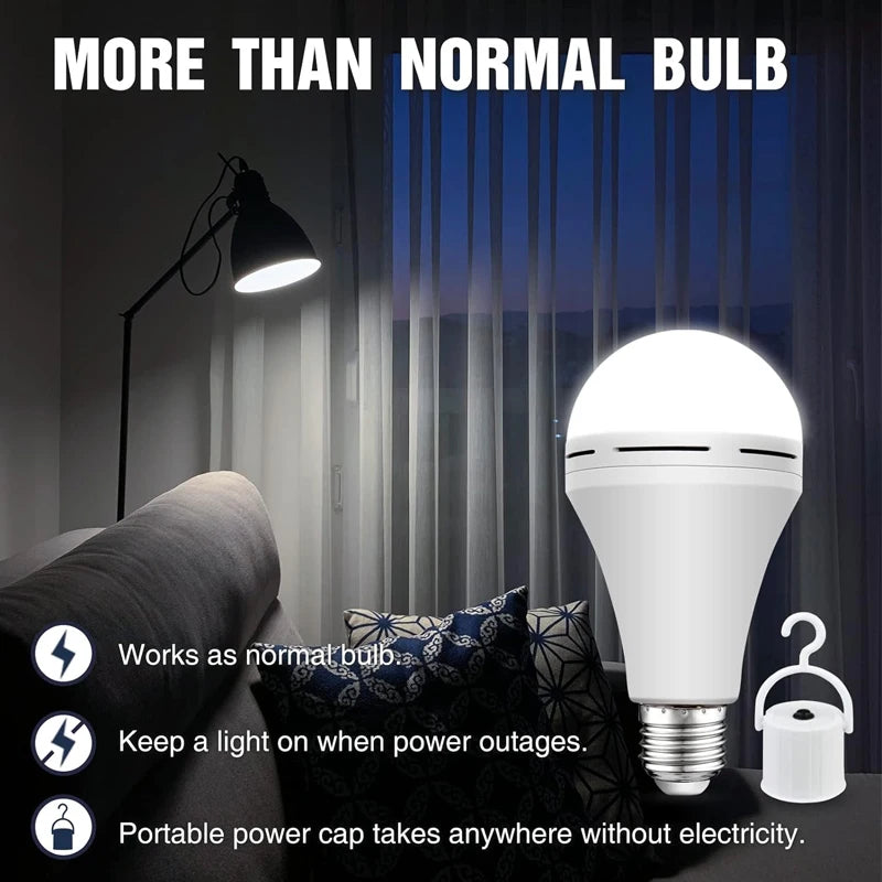 7-12W Rechargeable Emergency Light Bulbs with E27 Base Hanging Hooks Energy-Saving Lights for Outdoor Sports Camping Fishing