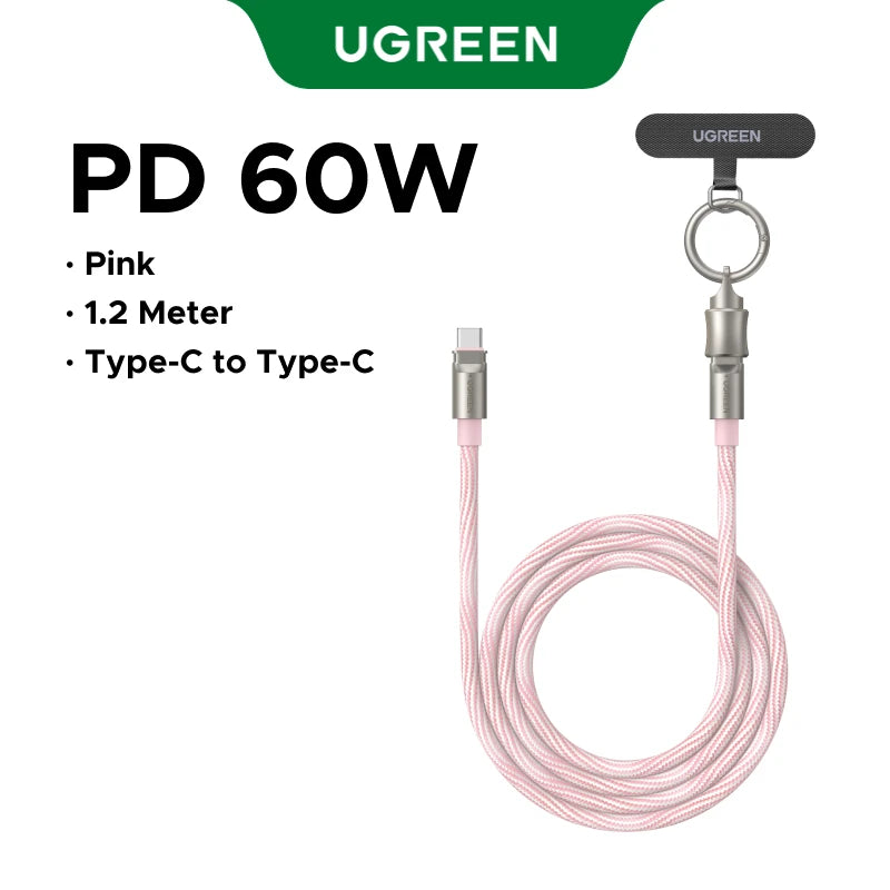 UGREEN PD60W USB-C Lanyard Charging Cable 2-in-1 Type-C Wearable Cable Travel Crossbody for iPhone 17 16 Samsung Xiaomi