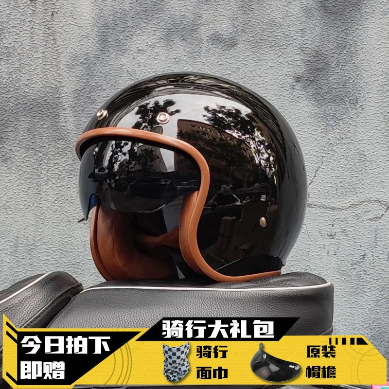 Retro Half Helmet Motorcycle Helmet Women's Motorcycle three-quarters Male American Cruising Motorcycle Half Helmet