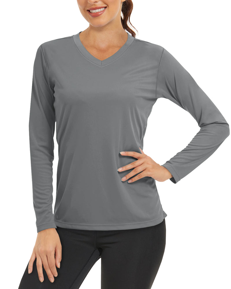TACVASEN Summer Sun Protection Shirts UPF 50+ Womens Long Sleeve V Neck Shirts Lightweight Quick Dry Tee Shirts Outdoor Pullover