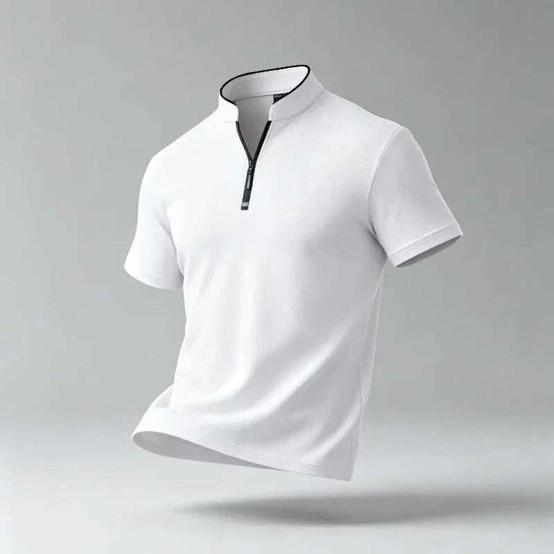 Male Urban Casual Half Zip Long Sleeve Top Stand Collar Comfort Texture For City Commute And Daily Street Matching Look