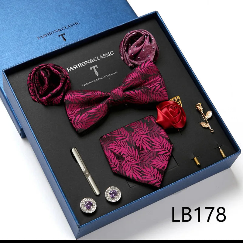 Men's Suit Dress Accessories (Tie + Bow Tie + Square Scarf + Tie Clip + Button + Metal Flower Brooch) 36 Colors To Choose From