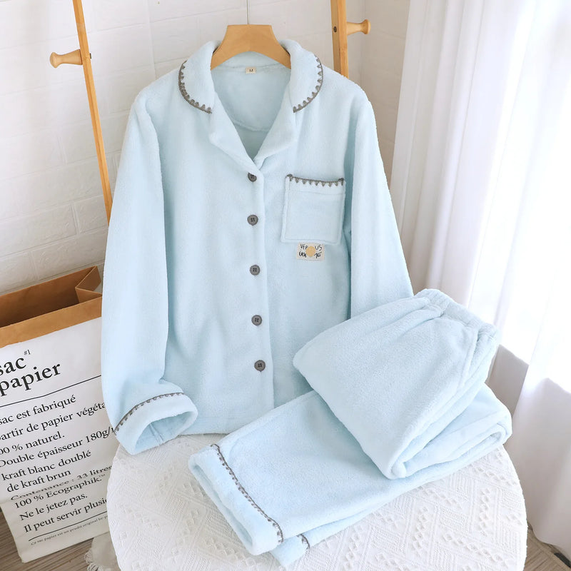 2026 New Autumn/Winter Women's Pajama Set Flannel Thickened and Warm Coral Plush Home Fur Two Piece Set Sleepwear Clothes