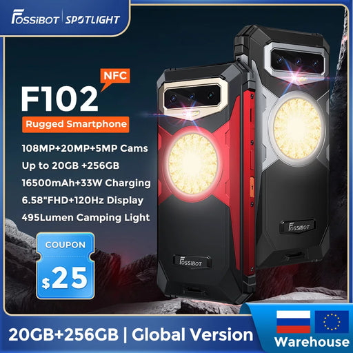 FOSSiBOT F102 Rugged Smartphone 16500mAh 20GB+256GB Android 13 Cell Phone 120HZ 6.58 FHD+IPS Display Helio G99 Mobile Phone NFC