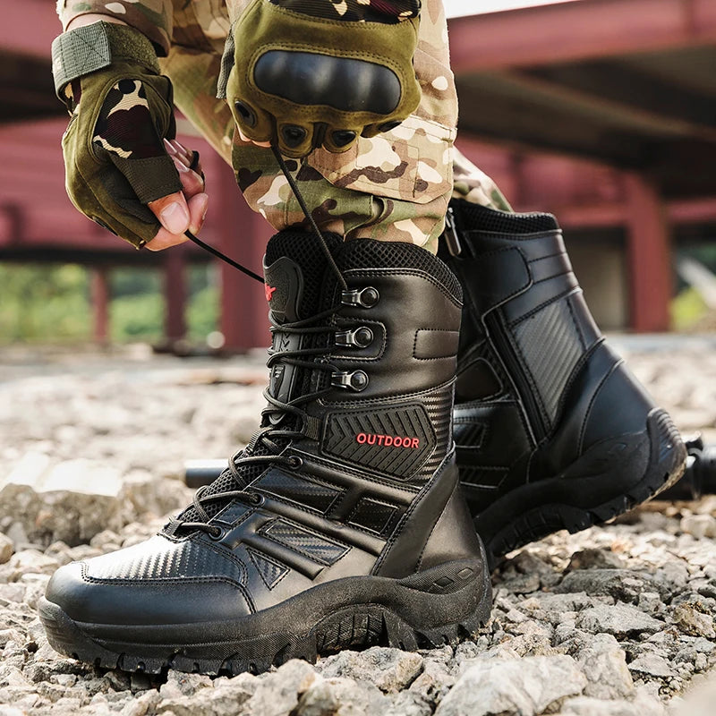 Men's Field Training Boots Four Season New Anti-Slip High Top Breathable lightweight Wear-Resistant Outdoor Hiking Walking Boots