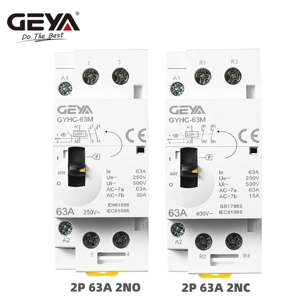 កុងតាក់ AC បញ្ជាដោយដៃ GEYA 2P 4P 25A 63A 220V/230V 50/60Hz Din Rail សម្រាប់ប្រើប្រាស់ក្នុងផ្ទះ កុងតាក់ AC ម៉ូឌុល 2NO 2NC 4NO