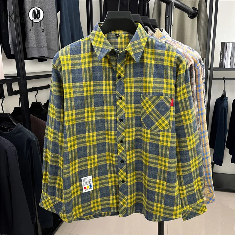 Fashion Check Pattern Men Long Sleeve Shirt Classic Lapel Design Versatile Matching Layer Outfit Street Casual Shirt