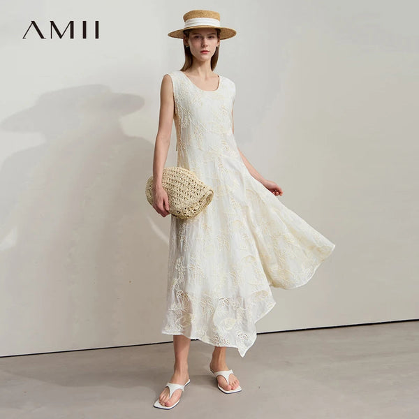 រ៉ូប AMII ស្រាល ឆើតឆាយ សិល្បៈផ្កា ឆ្នាំ២០២៥ រដូវក្តៅ មុខរបរ ស្ត្រីការិយាល័យ រ៉ូបវែង ដៃខ្លី មិនទៀងទាត់ ប្រហោង 12542191