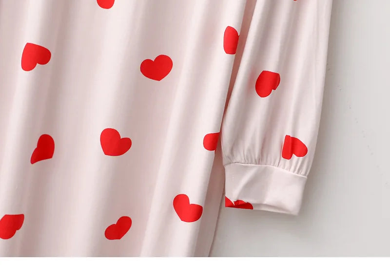 Modal Long-sleeved Women Nightgown Sweet Heart Ladies Room Wear Home Clothes Loose Comfortable Night Dress Lounge Nightshirt