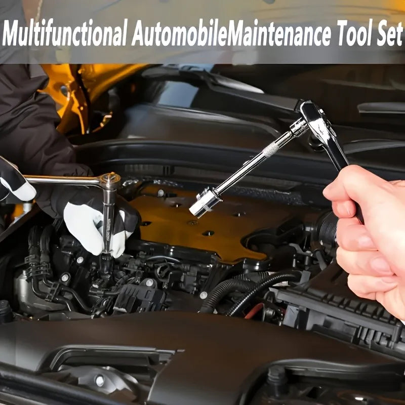 46pcs Toolbox for Car Repair Tool Kit - Including Metric Ratchet, Socket, Wrench Kit For Automotive And Mechanical Repairs.