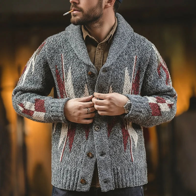 Maden Knitted Vintage Cardigan Men Sweater Indiana Thick Knit Oversized Streetwear Geometric Trend V-neck Christmas Knit Coats