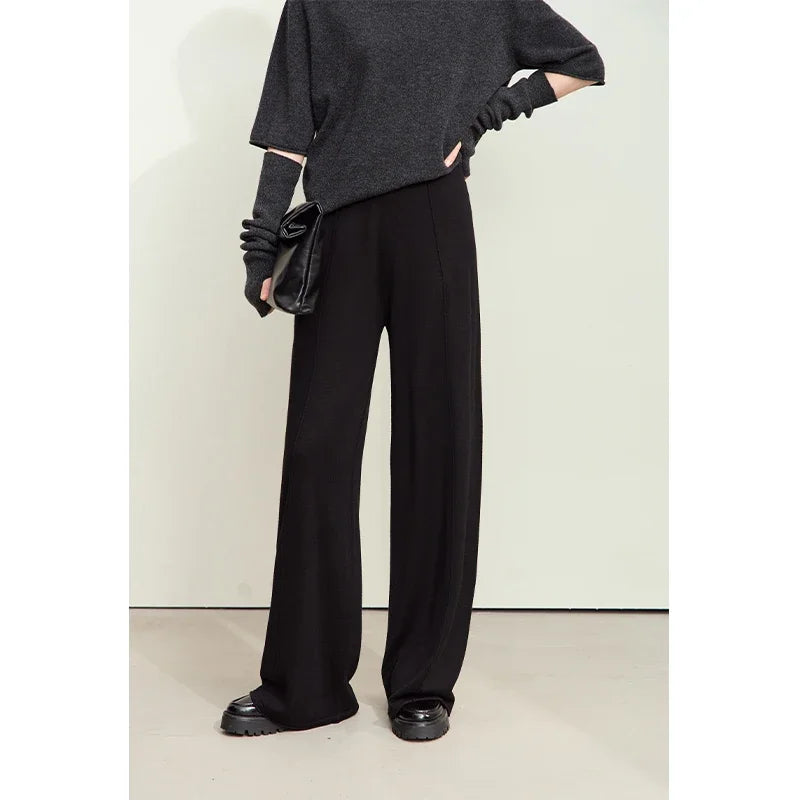 ខោ Amii Minimalism Women's រដូវស្លឹកឈើជ្រុះឆ្នាំ ២០២៥ ខោរោមចៀមចង្កេះយឺតធម្មតាថ្មីសម្រាប់ស្ត្រីម៉ូដខោជើងធំ ១២៤៤៣១៧៨