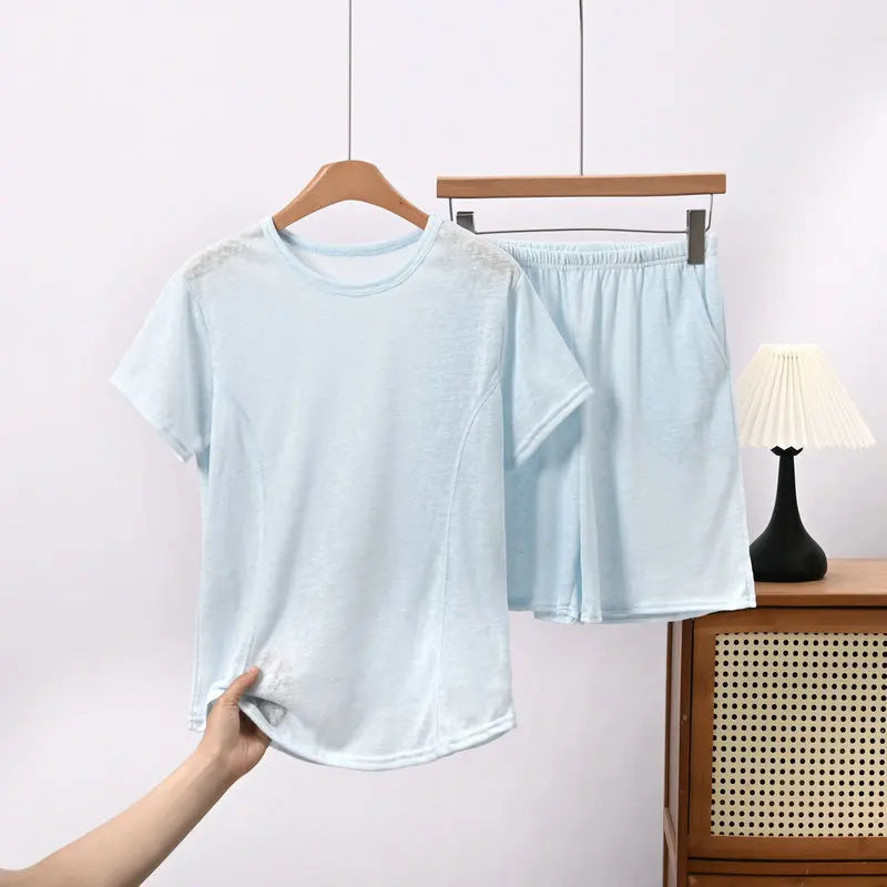 Solid Color Women's Pajamas Set Short Sleeve Summer Wear Female Clothing New Two-Piece Pyjama Set Woman Nightwear Home Clothes