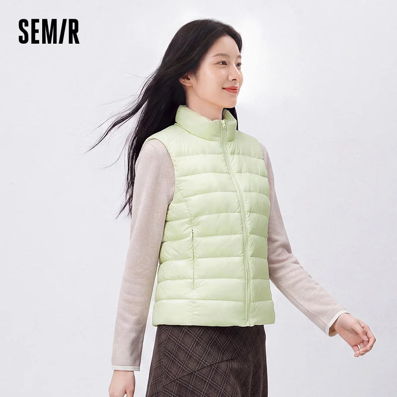 Semir Women Down Vest Thermal Warmth Lightweight 90 Percent Down Fill Slim Fit Stand Collar Layering Solid Color 2026 New