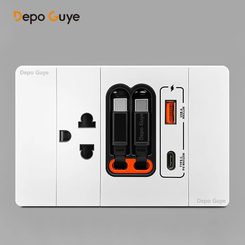 20W PD Fast Charge Socket with Double USB Charging,US/Thai /Italy Universal USB Type-C Wall Outlet Panel 120*79mm For Home Use
