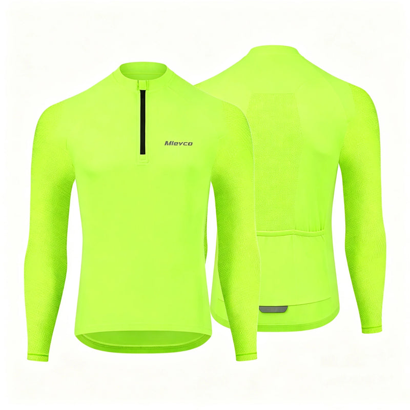 Men's Long Sleeve Reflective Cycling Jersey Slim Fit Quick Dry Breathable MTB Road Bike Shirt with Rear Pockets