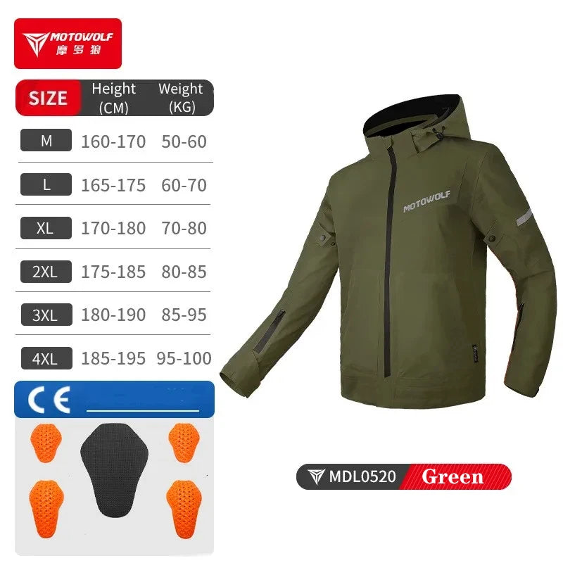អាវជិះម៉ូតូ Motowolf សម្រាប់បុរស ឈុតជិះលេងក្រៅផ្ទះមានផាសុកភាព អាវការពារខ្យល់ រួមជាមួយសម្ភារៈការពារ CE