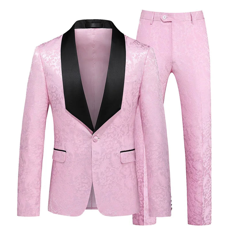 2026 New Men's Red Suit Two-Piece, Wedding Party Dress Jacket With Trousers, White Pink Black Available, Asian Size M-6XL